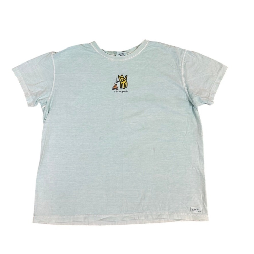 Life is Good Womens XL Blue Dog Campfire Marshmallow Cotton T-Shirt